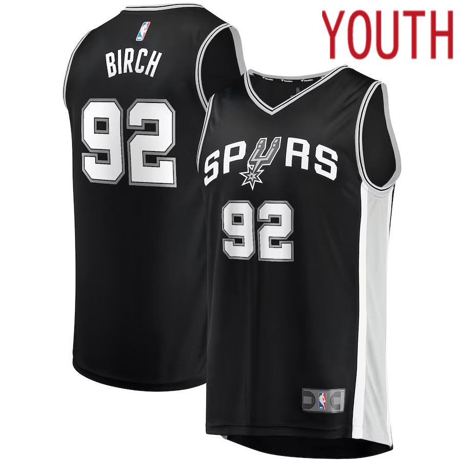 Youth San Antonio Spurs 92 Khem Birch Fanatics Branded Black Fast Break Player NBA Jersey